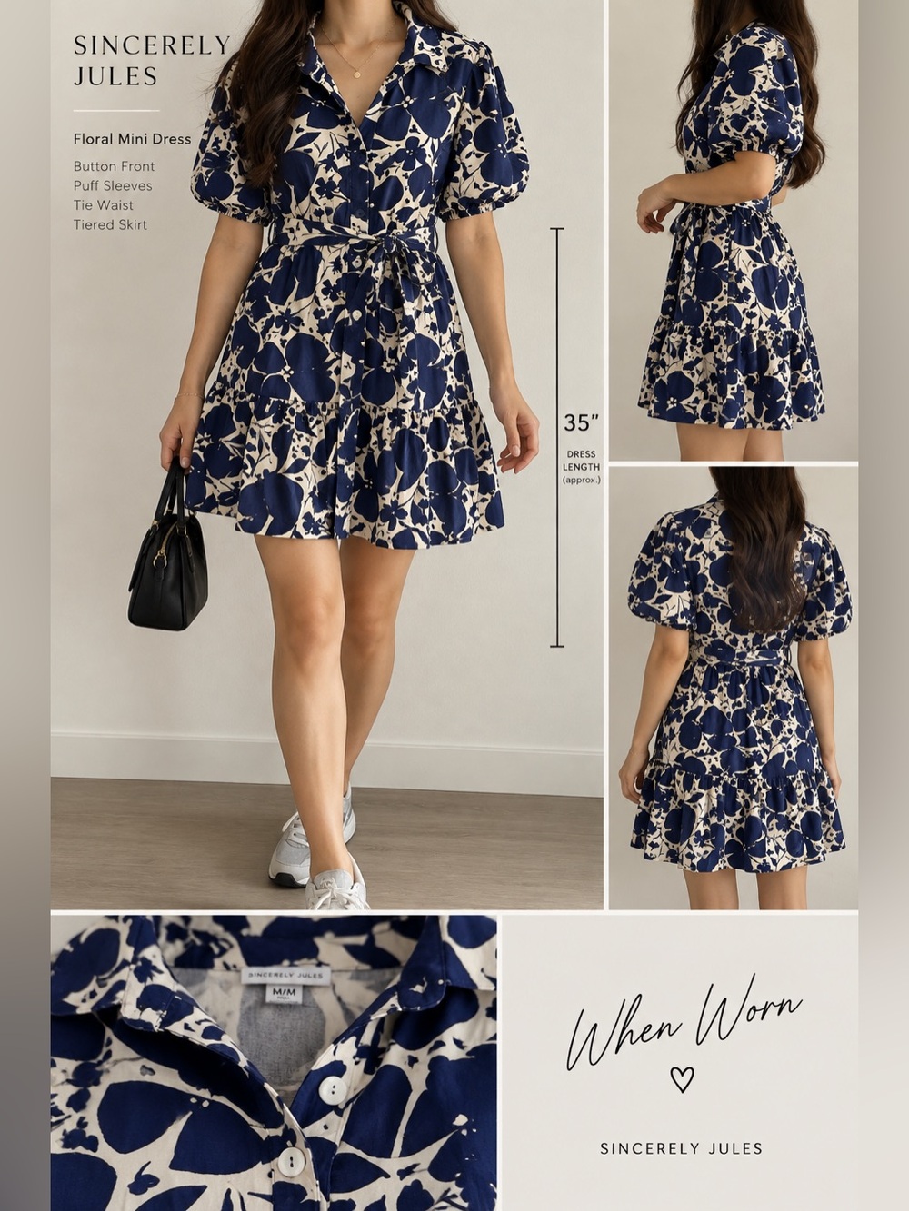 Sincerely Jules Navy & Cream Floral Tiered Dress